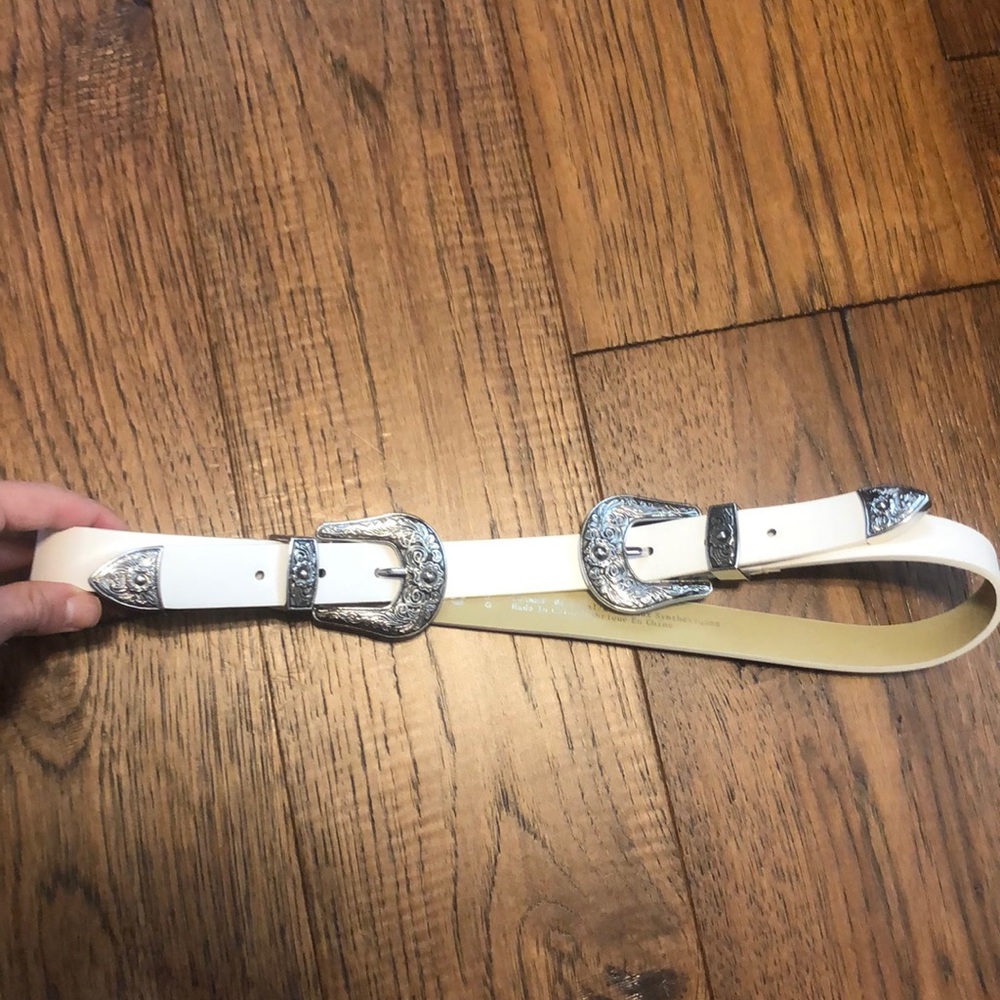 Express white leather belt
